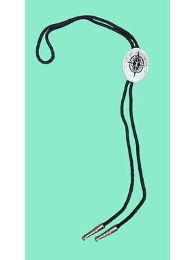 Western Silver & Black Bolo Tie With Braided Cord & Decorative Oval Slide